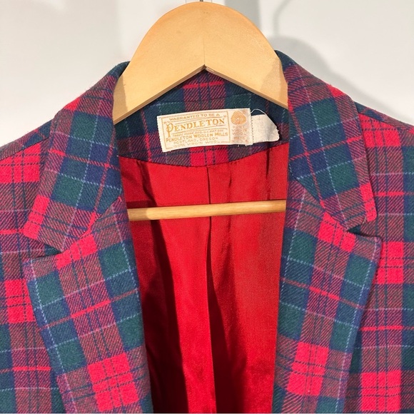 Pendleton Vintage Red & Green Tartan Wool Blazer Made in USA - small medium - Picture 6 of 8